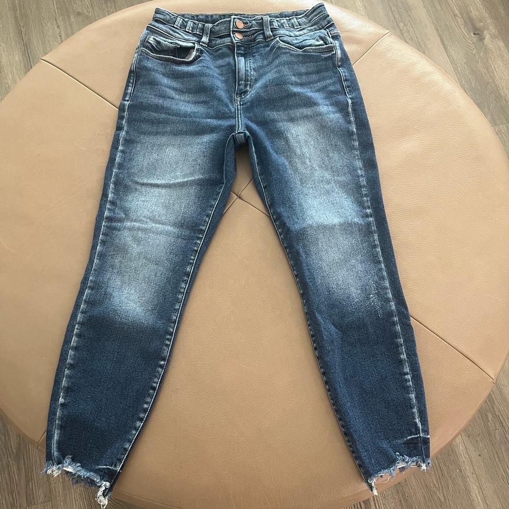 KanCan Blue Ankle Cropped Jeans with Distressed Hem